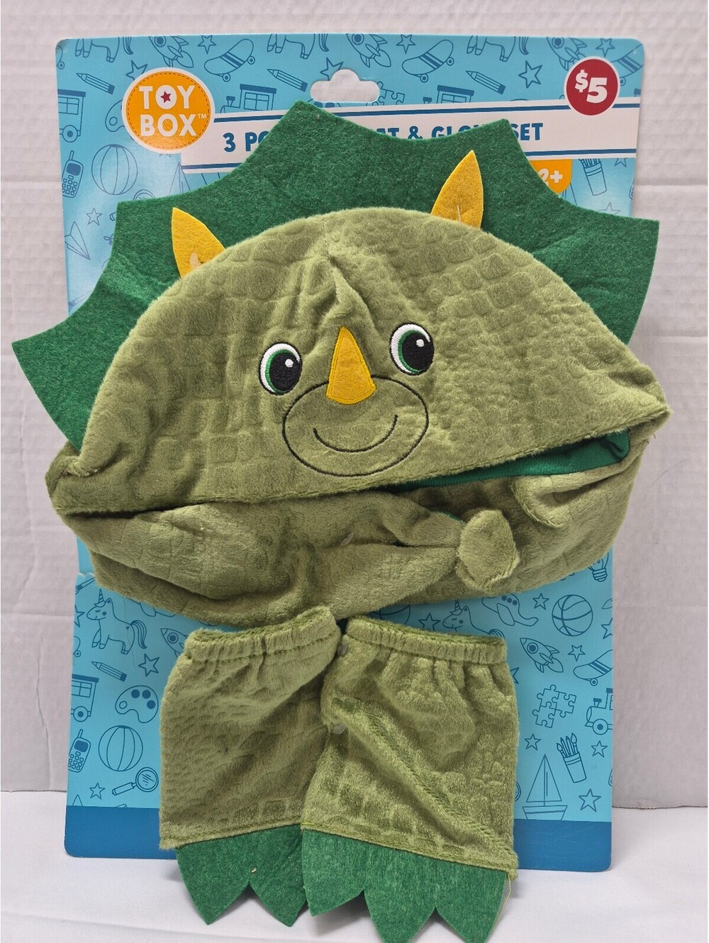 Toy Box 3 PC Plush Dinosaur Hat and Glove Set for Kids Age 2+ C9
